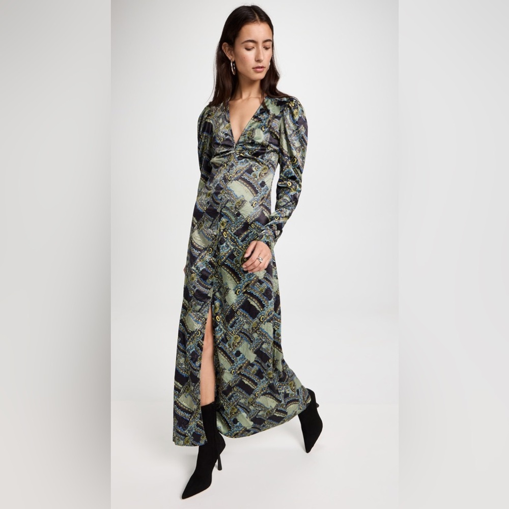 GANNI Crinkled Satin paisley Maxi Dress
